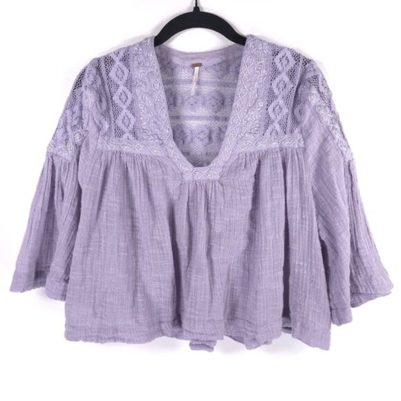 Free People Tops - Free People Lavender Lace Gauze 100% Cotton Crop‎ Top 0B476865 Size SMALL/P